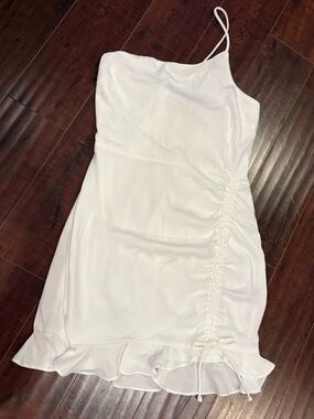 American Threads White One-Shoulder Ruffle Dress